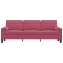 Sofá de 3 plazas con cojines terciopelo rojo tinto 210 cm by , Sofas - Ref: Foro24-3278243, Price: 322,59 €, Discount: %