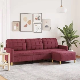 Sofá de 3 plazas con taburete de tela rojo tinto 210 cm de , Sofás - Ref: Foro24-3278255, Precio: 384,51 €, Descuento: %