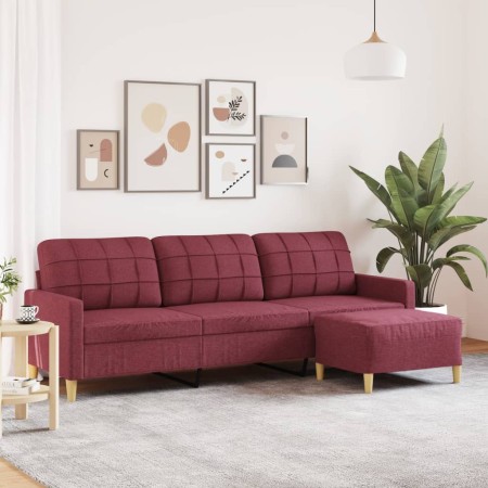 Sofá de 3 plazas con taburete de tela rojo tinto 210 cm by , Sofas - Ref: Foro24-3278255, Price: 391,29 €, Discount: %