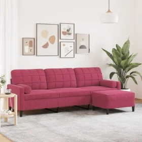 Dreisitzer-Sofa mit rotem Samt-Hocker, 210 cm. von , Sofas - Ref: Foro24-3278281, Preis: 362,35 €, Rabatt: %