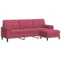 Sofá de 3 plazas con taburete de terciopelo rojo tinto 210 cm by , Sofas - Ref: Foro24-3278281, Price: 362,35 €, Discount: %