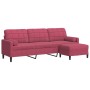 Sofá de 3 plazas con taburete de terciopelo rojo tinto 210 cm by , Sofas - Ref: Foro24-3278281, Price: 367,72 €, Discount: %