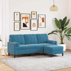 Sofá de 3 plazas con taburete de terciopelo azul 180 cm by , Sofas - Ref: Foro24-3278276, Price: 346,11 €, Discount: %