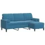 Sofá de 3 plazas con taburete de terciopelo azul 180 cm by , Sofas - Ref: Foro24-3278276, Price: 346,11 €, Discount: %