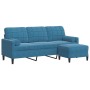 Sofá de 3 plazas con taburete de terciopelo azul 180 cm by , Sofas - Ref: Foro24-3278276, Price: 352,51 €, Discount: %