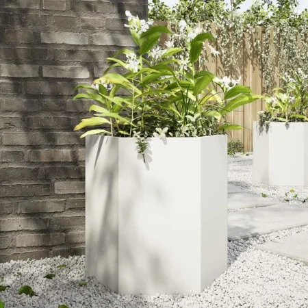 Jardinera hexagonal acero blanco 46x40x45 cm by , Pots and planters - Ref: Foro24-851110, Price: 49,09 €, Discount: %