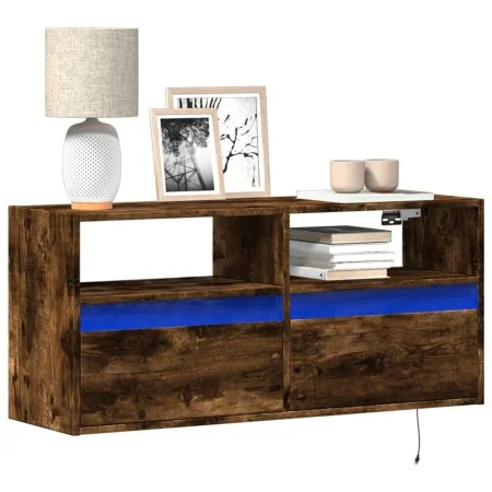 Mueble de TV de pared con luces LED roble ahumado 100x31x45 cm de , Muebles TV - Ref: Foro24-852338, Precio: 73,53 €, Descuen...