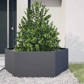 Sechseckiger Pflanzkübel aus anthrazitgrauem Stahl, 138x120x45 cm. von , Töpfe und Pflanzgefäße - Ref: Foro24-851138, Preis: ...