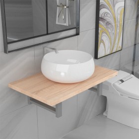 Set of 2-piece bathroom furniture, ceramic oak by , Bathroom furniture - Ref: Foro24-279330, Price: 105,40 €, Discount: %