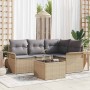 Conjunto de sofá de jardín con cojín 5 pcs Beige Poliratán