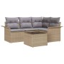Conjunto de sofá de jardín con cojín 5 pcs Beige Poliratán