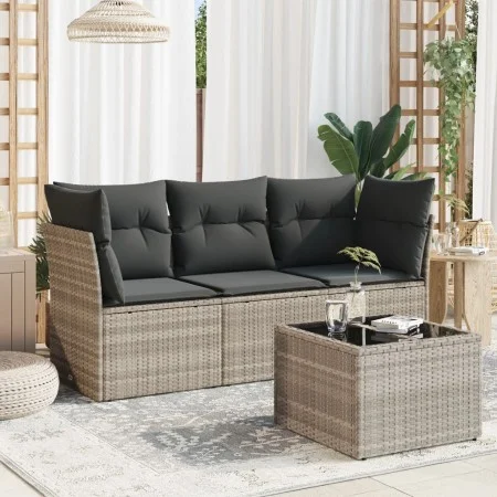 Garden sofa set 4 pieces with gray synthetic rattan cushions by , Garden sets - Ref: Foro24-3249061, Price: 284,85 €, Discoun...