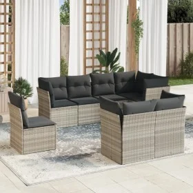 Garden sofa set 8 pieces and gray synthetic rattan cushions by , Garden sets - Ref: Foro24-3249771, Price: 616,69 €, Discount: %