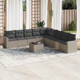 Set of 10-piece garden sofas with light gray synthetic rattan cushions by , Modular outdoor sofas - Ref: Foro24-3251439, Pric...