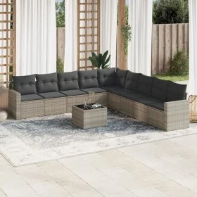 Set of 10-piece garden sofas with light gray synthetic rattan cushions by , Modular outdoor sofas - Ref: Foro24-3251439, Pric...