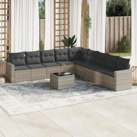 Set of 10-piece garden sofas with light gray synthetic rattan cushions by , Modular outdoor sofas - Ref: Foro24-3251439, Pric...