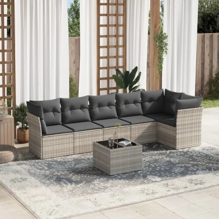 Garden sofa set 7 pieces with light gray PE rattan cushions by , Garden sets - Ref: Foro24-3249511, Price: 502,40 €, Discount: %