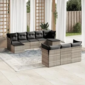 Set of 10-piece garden sofas with light gray synthetic rattan cushions by , Garden sets - Ref: Foro24-3250171, Price: 669,90 ...