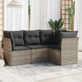 Gartensofagarnitur 4-teilig mit grauen Polstern aus synthetischem Rattan von , Gartensets - Ref: Foro24-3217582, Preis: 309,2...
