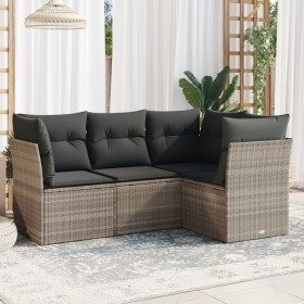 Set de sofás de jardín 4 pzas y cojines ratán sintético gris by , Garden sets - Ref: Foro24-3217582, Price: 302,03 €, Discoun...