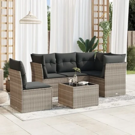 Gartensofagarnitur 6-teilig mit grauen Polstern aus synthetischem Rattan von , Gartensets - Ref: Foro24-3217652, Preis: 417,8...