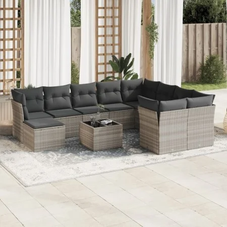 Garden sofa set 11 pieces and gray synthetic rattan cushions by , Garden sets - Ref: Foro24-3250441, Price: 722,93 €, Discoun...
