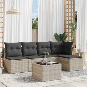 Garden sofa set 6 pieces and gray synthetic rattan cushions by , Garden sets - Ref: Foro24-3249371, Price: 378,19 €, Discount: %