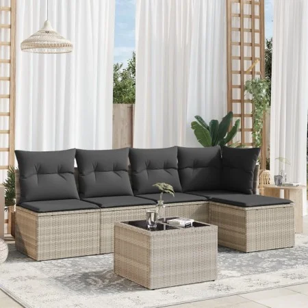 Gartensofagarnitur 6-teilig mit grauen Polstern aus synthetischem Rattan von , Gartensets - Ref: Foro24-3249371, Preis: 379,5...