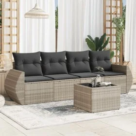 Garden sofa set and cushions 5 pieces light gray synthetic rattan by , Garden sets - Ref: Foro24-3221091, Price: 346,83 €, Di...