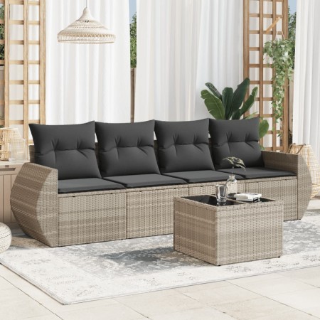 Garden sofa set and cushions 5 pieces light gray synthetic rattan by , Garden sets - Ref: Foro24-3221091, Price: 328,14 €, Di...