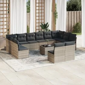 Set of garden sofas with 13 pieces of gray synthetic rattan cushions by , Garden sets - Ref: Foro24-3250221, Price: 869,07 €,...