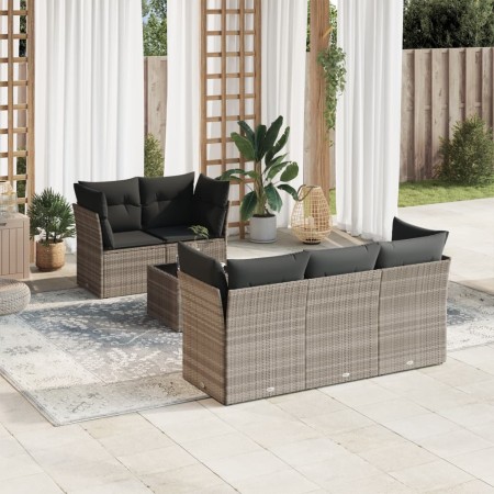 Garden sofa set 6 pieces and gray synthetic rattan cushions by , Garden sets - Ref: Foro24-3217252, Price: 428,21 €, Discount: %
