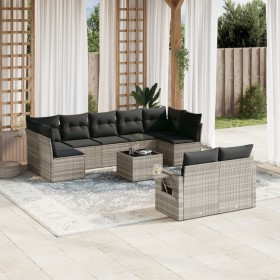 Set of 10-piece garden sofas with light gray synthetic rattan cushions by , Garden sets - Ref: Foro24-3252969, Price: 657,78 ...