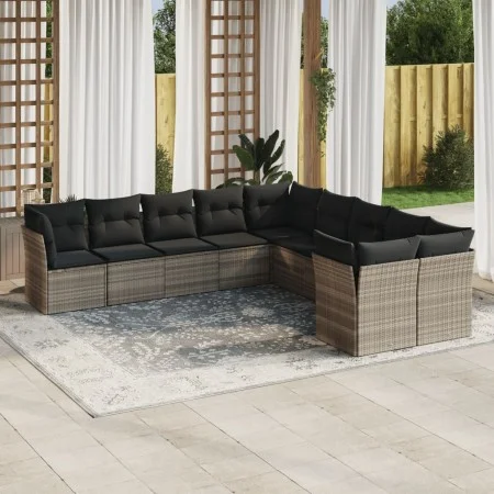 Set of 10-piece garden sofas with light gray synthetic rattan cushions by , Garden sets - Ref: Foro24-3250081, Price: 712,34 ...
