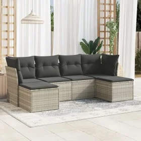 Garden sofa set 6 pieces and gray synthetic rattan cushions by , Garden sets - Ref: Foro24-3218012, Price: 376,92 €, Discount: %