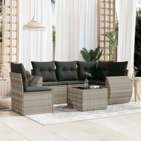 Garden sofa set 6 pieces and gray synthetic rattan cushions by , Garden sets - Ref: Foro24-3253719, Price: 431,10 €, Discount: %