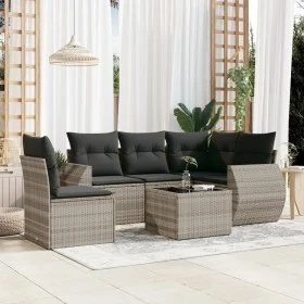 Garden sofa set 6 pieces and gray synthetic rattan cushions by , Garden sets - Ref: Foro24-3253719, Price: 439,61 €, Discount: %