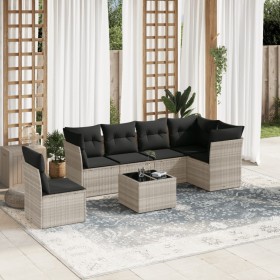 Garden sofa set 7 pieces with light gray PE rattan cushions by , Garden sets - Ref: Foro24-3249551, Price: 483,61 €, Discount: %