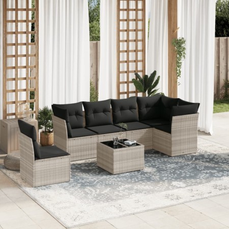 Garden sofa set 7 pieces with light gray PE rattan cushions by , Garden sets - Ref: Foro24-3249551, Price: 483,61 €, Discount: %