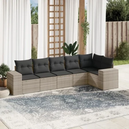 Garden sofa set 6 pieces and gray synthetic rattan cushions by , Garden sets - Ref: Foro24-3254929, Price: 437,43 €, Discount: %
