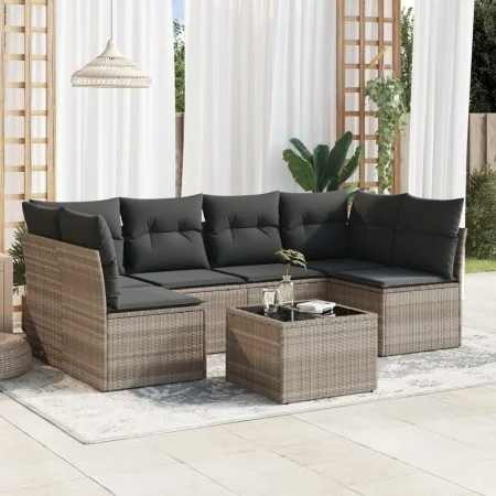 Garden sofa set 7 pieces with light gray PE rattan cushions by , Garden sets - Ref: Foro24-3249241, Price: 451,74 €, Discount: %