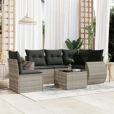 Garden sofa set 6 pieces and gray synthetic rattan cushions by , Garden sets - Ref: Foro24-3221381, Price: 433,60 €, Discount: %