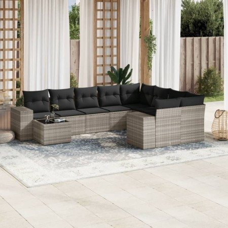 Gartensofa-Set, 10-teilig, mit Kissen, aus hellem grauen Kunststoff-Rattan. von , Gartensets - Ref: Foro24-3223061, Preis: 67...