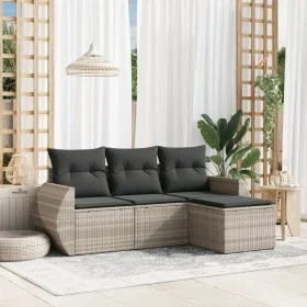 Gartensofagarnitur 4-teilig mit grauen Polstern aus synthetischem Rattan von , Gartensets - Ref: Foro24-3221271, Preis: 289,3...