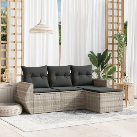 Set de sofás de jardín 4 pzas y cojines ratán sintético gris de , Conjuntos de jardín - Ref: Foro24-3221271, Precio: 283,02 €...
