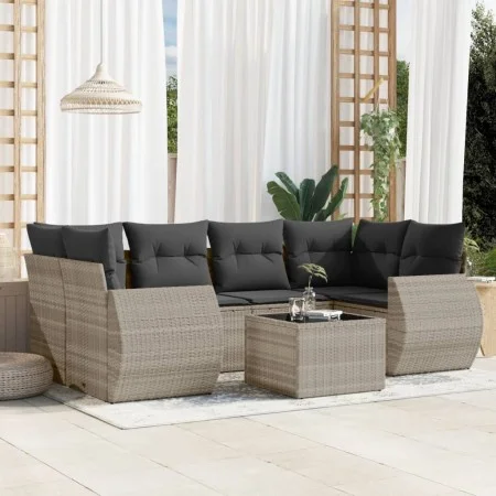 Garden sofa set 7 pieces with light gray PE rattan cushions by , Garden sets - Ref: Foro24-3221121, Price: 508,60 €, Discount: %