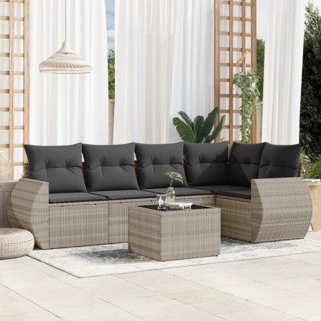 Garden sofa set 6 pieces and gray synthetic rattan cushions by , Garden sets - Ref: Foro24-3221341, Price: 416,31 €, Discount: %