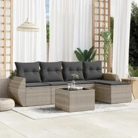 Garden sofa set 6 pieces and gray synthetic rattan cushions by , Garden sets - Ref: Foro24-3221301, Price: 398,33 €, Discount: %