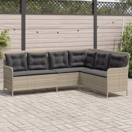 Sofá de jardín en forma de L con cojines ratán PE gris claro de , Sofás de exterior - Ref: Foro24-369005, Precio: 360,96 €, D...