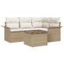 Conjunto de sofá de jardín con cojín 5 pcs Beige Poliratán